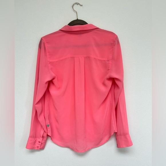 Guess Hot Pink Sheer Button Up Blouse Womens size L Large​ - Picture 6 of 7